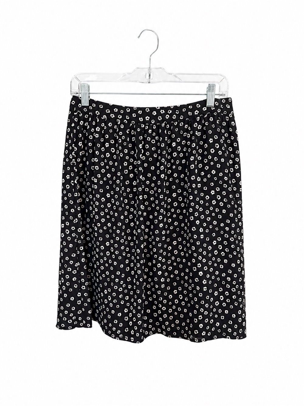J. Crew Black Midi Skirt with White Floral Dots